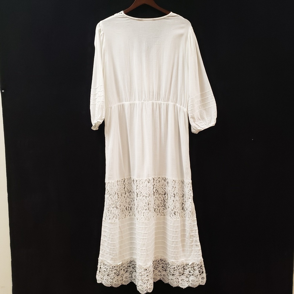 Soft Surroundings Women Lace Long Sleeve V Neck Sheer Dress Size L White Crochet - Picture 3 of 11